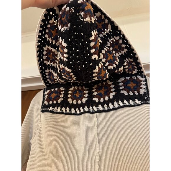 Free People Bohemian Cream Long-Sleeve Top Thermal Crochet Hood & Cuffs Size M G - Picture 3 of 8